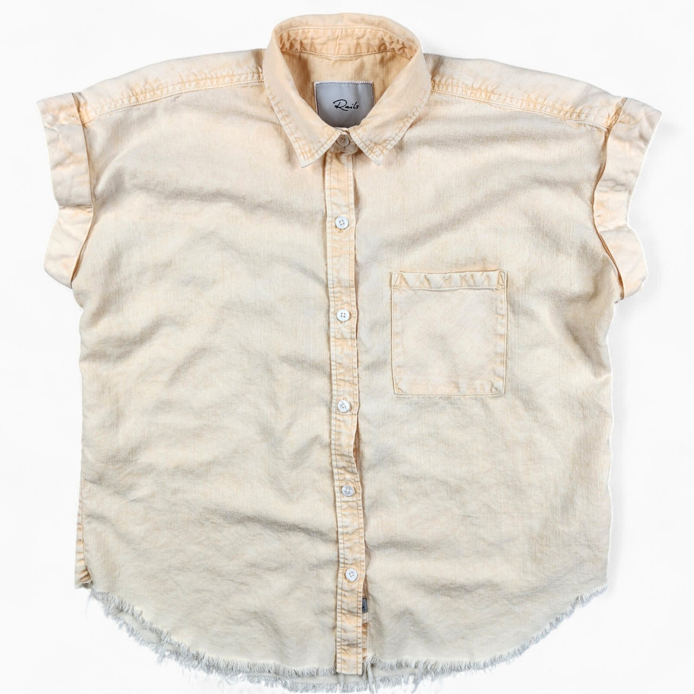 Rails Lex Shirt Women's Small Peach Acid Wash Cuffed Sleeve Linen Blend